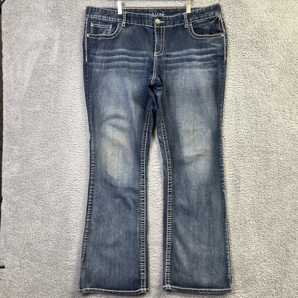Maurices Bootcut Jeans Women 20 Long Blue Denim Contrast Stitch Boho Cowgirl
